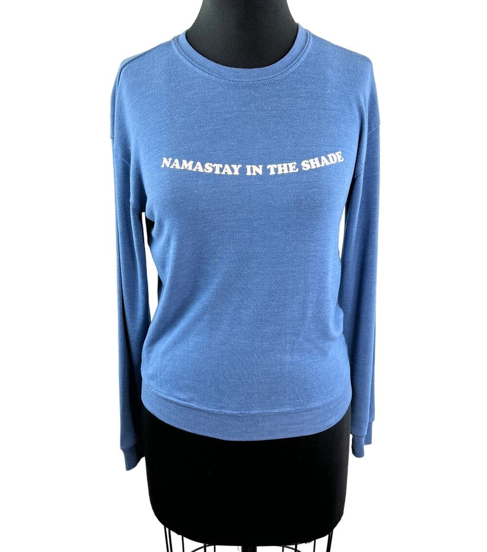 Spiritual Gangster Namaste In The Shade Blue Sweatshirt Stretch Crew Neck Sz XS
